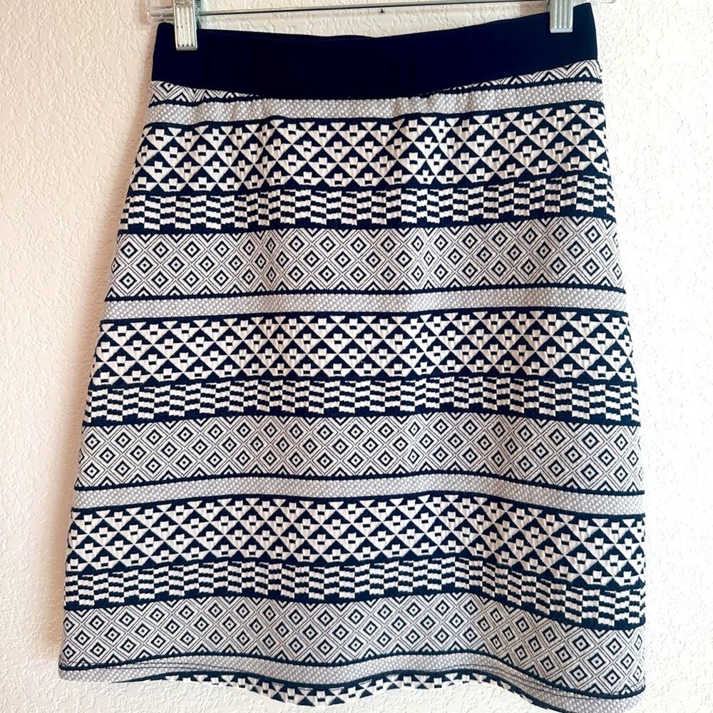 Gilli Geometric A-Line‎ Skirt Blue & White Stretch Sz Medium EUC